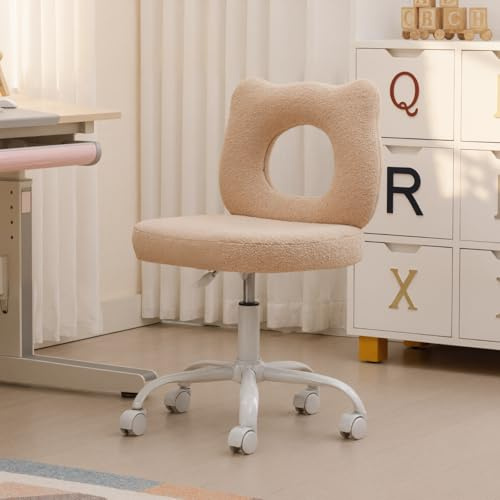 Ya-Home Barn Skrivbordsstol Barn Studiestol Konstpäls Justerbar Höjd Justerbar Vridbar Fåtölj Nallebjörn för Barnrum/Arbetsrum, Kaki