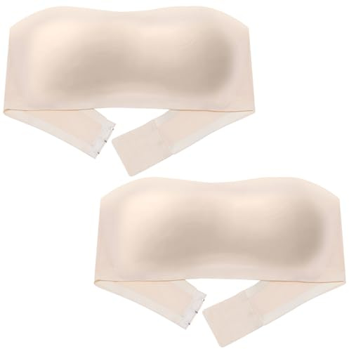 Happy Cherry 2 delar axelbandslös BH för flickor halkfri osynlig bandeau-bh sömlösa trådlösa bralettes med avtagbara remmar, Beige+beige, 70A