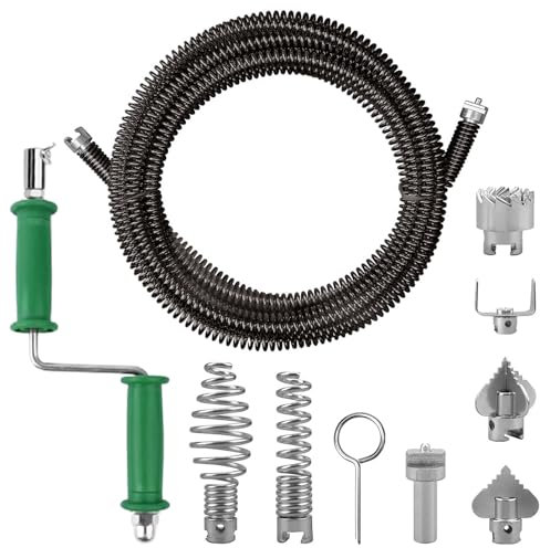 Sonda Sturatubi, 5m Molla Sturatubi con 6 Pulitori di Drenaggio, Ø 12mm Flessibile Stura Lavandini e Scarichi con Manovella in Acciaio a Molla, per La Pulizia Delle Tubature di Cucina e Toilette