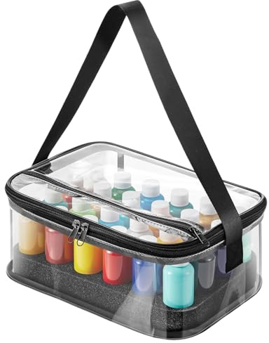 Renchey Almacenamiento De Pinturas Acrílicas, Bolsa Para Suministros De Arte, Porta Dispensador Portátil Con Contenedores Transparentes Para 24 Botellas De 60 ml