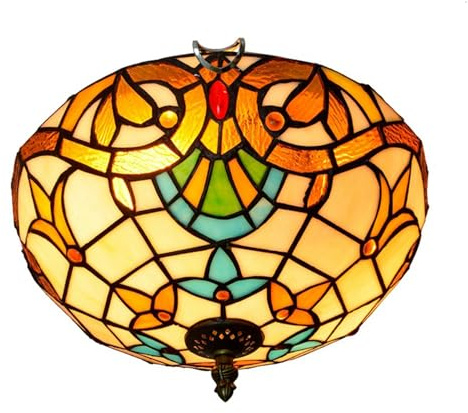 Lámpara de techo empotrada Tiffany de 12 pulgadas, estilo barroco amarillo, con vitrales, estilo vintage, estilo art deco, grande, for sala de estar, comedor, dormitorio y pasillo.