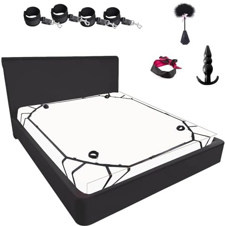 Quintrost SM Bondage Kit Bondage Set da Letto, Erotico Set di Bondage da Letto BDSM Regolabile, Manette Sexy Maschera Occhi, Giocattoli Sessuali per Coppie Adulti Principiante (Nero)