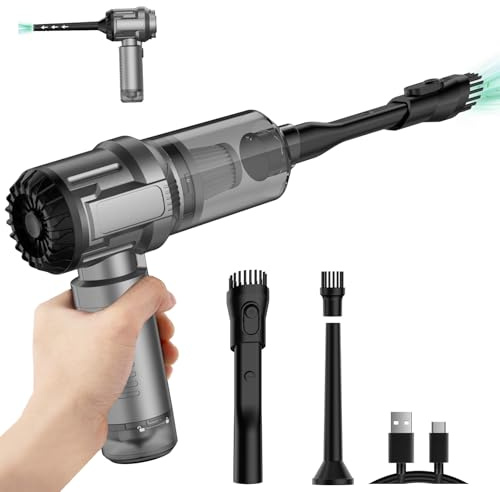 suloea Aspirateur à main sans fil - Mini aspirateur de voiture puissant avec ventilateur, rechargeable USB-C - Aspirateur à main pour voiture, bureau et maison