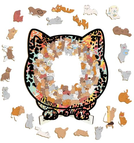 Ranley Rompecabezas de madera - Decoración para el hogar linda con forma de gato, rompecabezas de encastre de madera para animales, para mujeres, niños, adolescentes, hijos e hijas