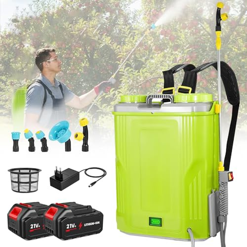 Elektrischer Drucksprüher, 20 l, 5,5 bar, 21 V, Batterien, 5 Düsen, Drucksprüher, einstellbare Sprühkraft, Teleskoplanze für die Behandlung von Kulturen, Pflanzen (2 Batterien)
