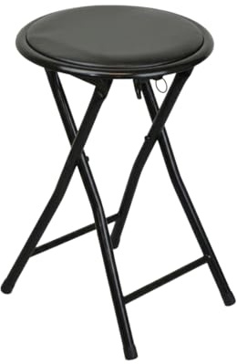 Meta Black Folding Stool with Padded Seat, Easy Store Metal Frame, Round Cushioned Top with Floor Protectors, Lightweight Folding Stool for Breakfast Bar (1)