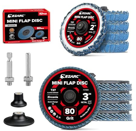 EZARC 10 Stück Zirkonkorund K40 Fächerscheiben 76mm & Gebogene Fächerscheiben 50mm, Schleifscheiben gemischte mit Halter und 6 mm Schaft, Schnellwechsel System für Schweißnähte,Rost und Lackentfernung