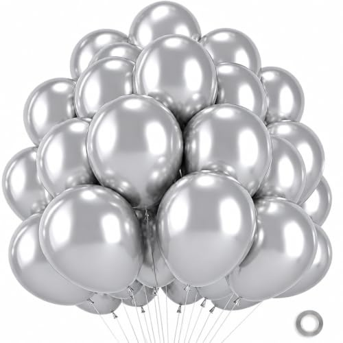 Silverballonger 100 st, starka tjocka silver födelsedagsdekorationer ballong med runda metalliska ballonger, heliumballong för pojkar födelsedag baby shower årsdag examensfest dekorationer, 30 cm