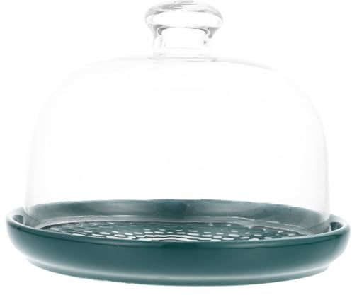 Beavorty Vassoio Porta Dessert in Ceramica Verde Copertura in Vetro per Torte e Dolci, Piatto Espositivo Riutilizzabile per Feste e Ristoranti, Alzatina Elegante per Buffet e Cocktail
