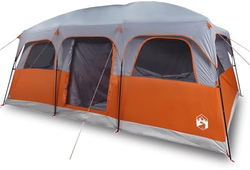 WGYHOME Familienzelt 10 Personen Grau | Wasserdichtes 185T Polyester-Zelt mit abnehmbarem Überzelt, E-Anschluss & 3 Kabinen für Camping, Festival & Outdoor