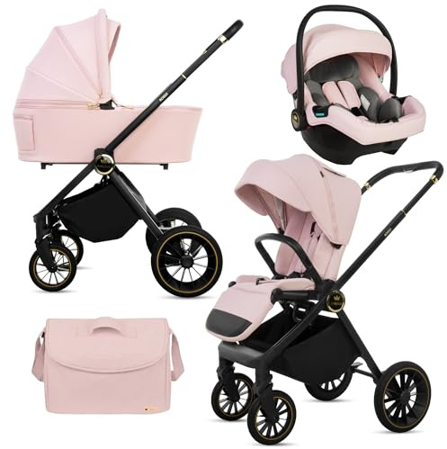 BabyLux® Passeggino 3in1 Rosso, Set Pieghevole di Passeggino Leggero Combinati con Navicella, Seggiolino per Sportivo, Marsupio I-Size, Borsa Fasciatoio e Altri Accessori, Protezione UV 50+
