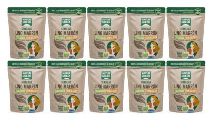 NaturGreen - Semillas de Lino Marrón Bio, Pack 10 x 500 g, Linaza Ecológica Sin Gluten, Alto Contenido en Fibra y Omega-3, 100% Natural, Vegana, Ideal para Panes, Yogures, Ensaladas y Repostería
