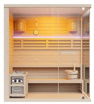 SELKI – Sauna finlandesa acristalada LED – 4/5 plazas – 180 x 120 x 200 cm – SELKI
