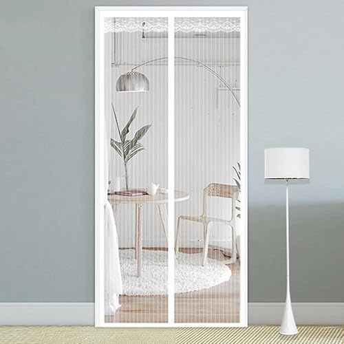 Magnetic Fly Screen Door - Rainberg Heavy Duty Bug mesh Curtain with Powerful Magnets and Full Frame Magic Tape,No Drill Installation,Automatically Closes, Keep Bugs Out (White, 90 * 210CM)