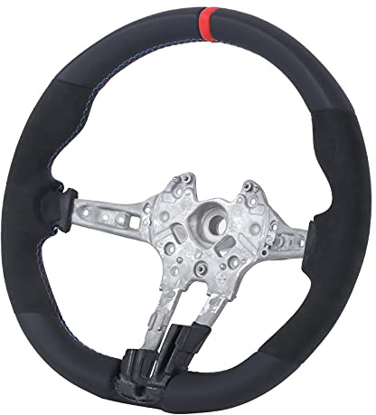 Nosqew V2 Flat Bottom Nappa Suede Steering Wheel Replacement Upgrade for F8X M2 M3 M4 Enhanced Driving Experience Leather and Suede Design (Red leather back to the mark)