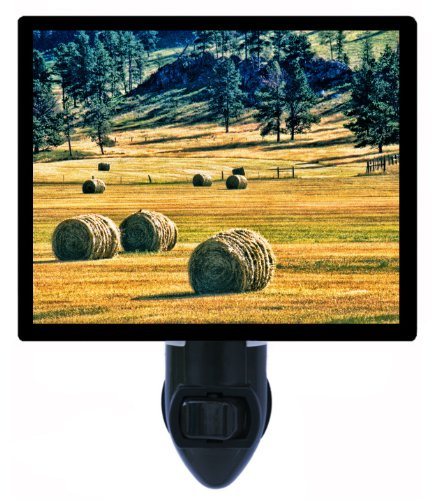 South Dakota Countryside Night Light, Hay Bales, Landscape LED Night Light