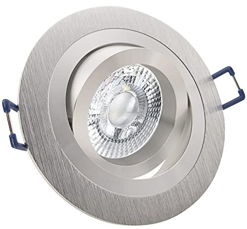 trendlights24 Noble Decken Einbaustrahler Alu Silber rund LED - 12er Set 7W dimmbar 50° 230V GU10 Warmweiß - Aluminium Einbauleuchte schwenkbar