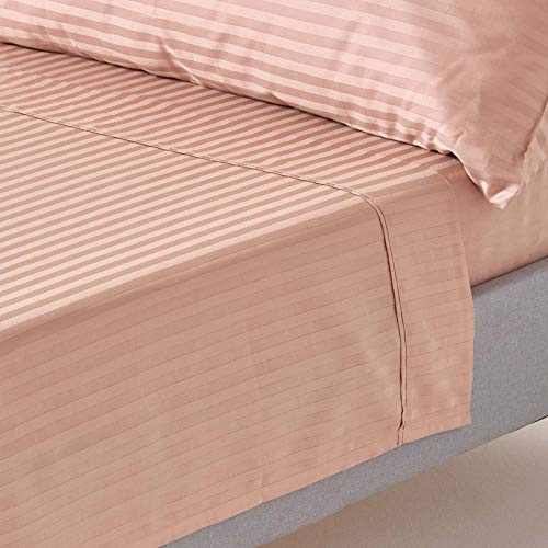 Homescapes Damast Bettlaken ohne Gummizug Taupe-beige 230x255 cm, Baumwoll-Betttuch Satin-Streifen, Haustuch ägyptische Baumwolle