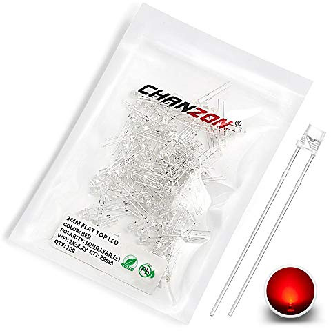 CHANZON 100 pcs 3mm Red LED Diode Lights (Clear Transparent Flat Top DC 2V 20mA) Bright Lighting Bulb Lamps Electronics Components Light Emitting Diodes | (Clear Flat Transparent)Bright Lighting Bulb Lamps Electronics Components Indicator Light Emitting Diodes DIY PCB Arduino