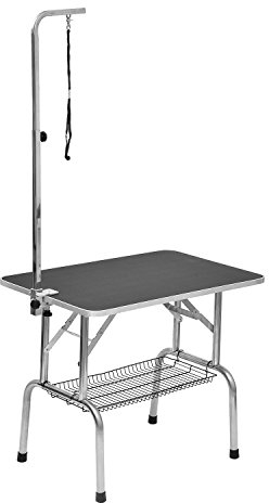 PawHut Trimmtisch Tierpflegetisch Schertisch mit Korb Hundepflegetisch klappbar Hundefriseurtisch Hunde Badetisch höhenverstellbar Edelstahl Schwarz