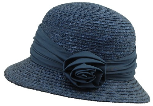 Seeberger Kassida Stroh Sommerhut Damen - Damenhut Blütendekoration Sonnenhut mit Ripsband Frühling-Sommer Sommer