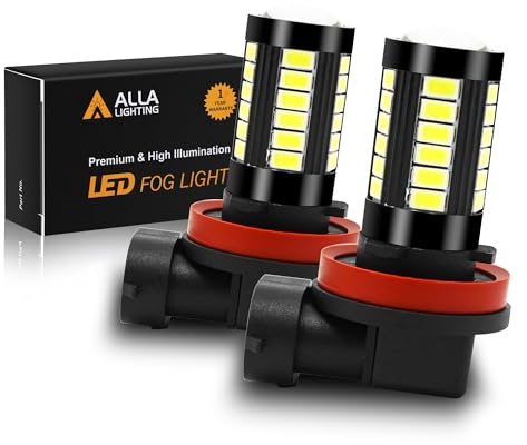 Alla Lighting Super Bright H8 H11 LED Fog Lights Bulbs or DRL, 6000K Xenon White H16 H11LL H8LL H1155 Replacement, 2800Lms 5730 33-SMD 12V for Cars, Trucks, SUVs, Vans