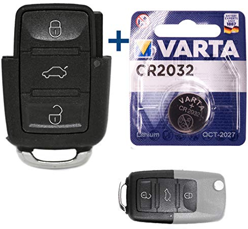 mt key Repair Reparatur Satz Auto Schlüssel Austausch Gehäuse mit 3 Tasten + Batterie Kompatibel mit Klappschlüssel VW Polo 9N Bettle 9C Passat B5 EOS 1F Touran 1T