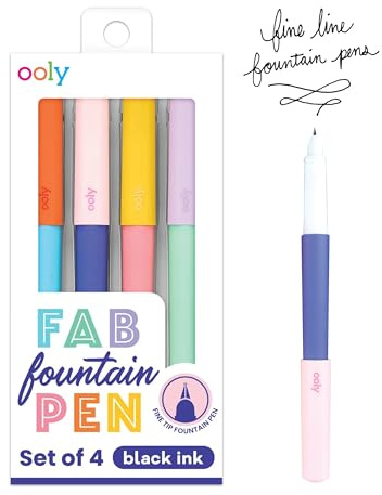 Ooly Fab Fountain Pen Pack of 4 Black Ink Pens, Includes 4 Black Fountain Pens that Use Refillable Ink Cartridges, Fine Fountain Tip Pens for Calligraphy Drawing, School Supplies