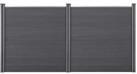 neu.holz WPC Gartenzaun mit Pfosten 183x357cm Grau Sichtschutz Windschutz Lamellenzaun Zaun