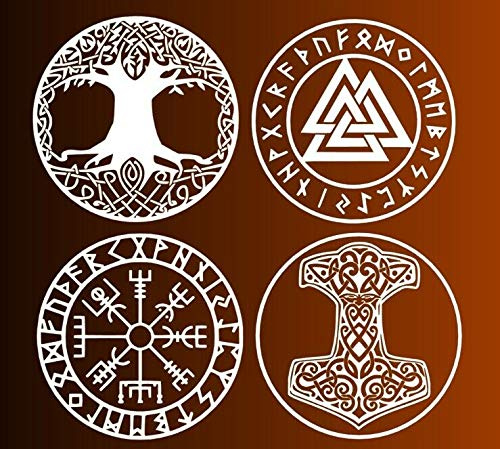 myrockshirt Wikinger Myth 4er Set weiß Symbol Mythology jeweils ca. 20cm Aufkleber,Sticker,Decal,Autoaufkleber,UV&Waschanlagenfest,Profi-Qualität,Wandtattoo