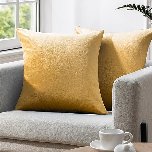 Phantoscope Kissenbezüge aus Samt, weich, quadratisch, dekorative Kissenbezüge für Couch, glänzende Goldfarben, 50 x 50 cm, 2er-Pack