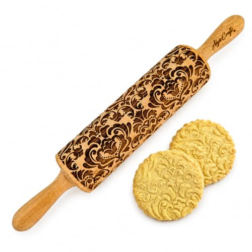 DAMASK Nudelholz hausgemachtes geprägte Gebäck. Teigrolle mit Oriental Blume für DIY Küche, Plätzchen. Gravierte Nudelholz mit Muster von Algis Crafts