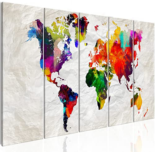 B&D XXL Acrylglasbild Weltkarte 100x40 cm 5 Teilig Wandbild auf Acryl Glasbilder Kunstdruck Moderne Acrylglas Platte Wanddekoration Geschenke Heimdekoration Glasbild - Abstrakt bunt Landkarte Reise