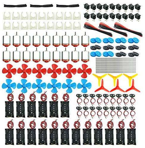 18 Set DC Motors Kit, Mini Electric Hobby Motor 3V -12V 25000 RPM Strong Magnetic with Shaft Propeller, 2 x AA Battery Holder,9V Battery Clip Connector,Plastic Wheels for DIY Science Projects