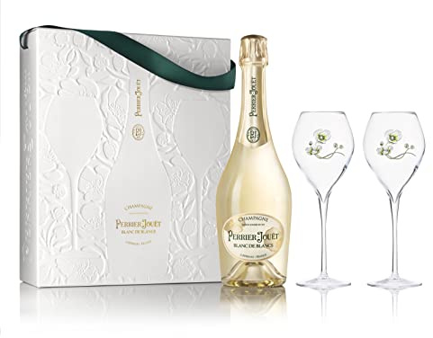 Perrier-Jouët Blanc de Blancs Champagne with 2 Flutes Gift Set, 75cl | Perfect for Gifting & Celebrations, Pale Yellow Hue with Fine Bubbles, Pairs Well with Delicate Appetisers