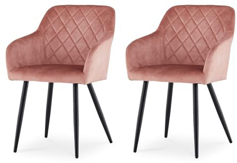 CLIPOP Esszimmerstühle 2er Set, Küchenstühle Rosa Samtstoff stühle Polsterstühle mit Armlehne Metallbeine Polstersessel Stühle für Esszimmer Küche (2, Samt Rosa)