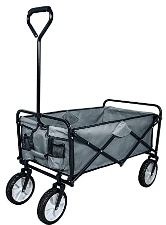 Chariot de Jardin à 4 Roues Gris Pliable Brouette Utilité Chariot de Transport Jardin - 98 x 53 x 116 cm - Capacité 70 KG - Imperméable [Paire de Gants Gratuite]
