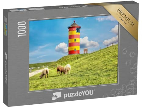 puzzleYOU: Puzzle 1000 Teile „Schafe vor dem Pilsumer Leuchtturm an der Deutschen Nordseeküste“ – aus der Puzzle-Kollektion Nordsee, Greetsiel, Leuchttürme, Ostfriesland
