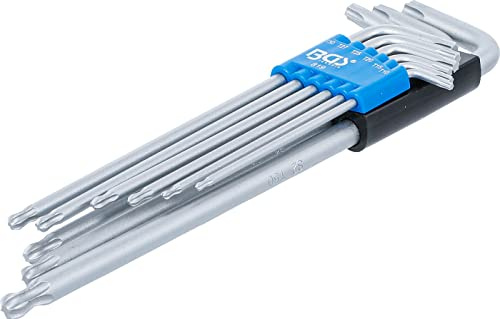 BGS 819 | Winkelschlüssel-Satz | extra lang | T-Profil (für Torx) | T10-T50 | 9-tlg. | Kugelkopf am langen Schenkel | bis 25° schwenkbar | Chrom-Vanadium-Stahl (S2) | verchromt, matt | Klapphalter