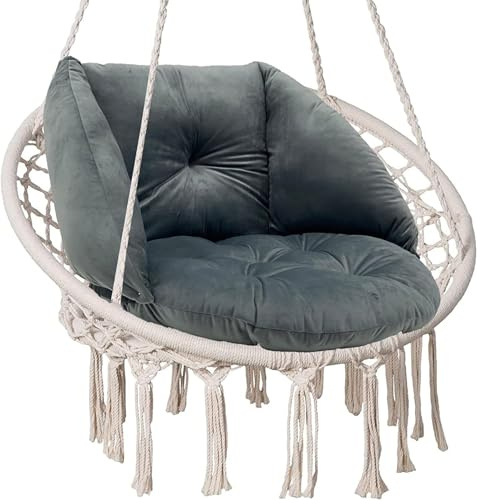 SuperKissen24. Kissen für Hängesessel, Hängestuhl - Runde Sitzkissen mit Silikonfaser - Kissen für Hängeschaukel aus Samtstoff - Hängesitz - Indoor & Outdoor - Dekokissen für Allergiker - Anthrazit