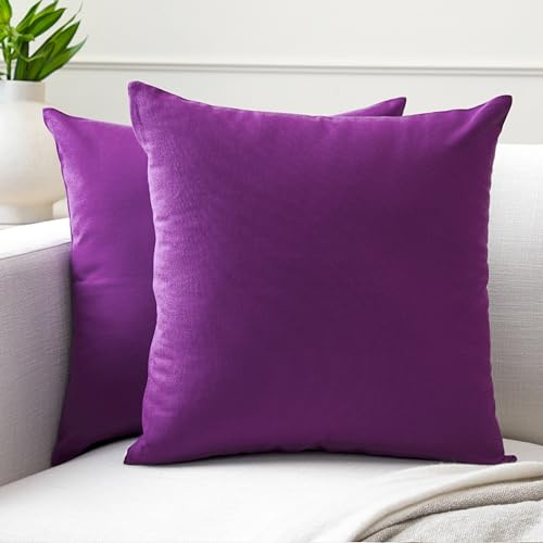 Encasa XO Kissenbezug Baumwolle, ohne Füllung 45x45 cm | Lila, Canvas Gewebe | Verdeckter Reißverschluss | Maschinenwaschbar | Sofakissen, Couch & Bett | 2er-Set