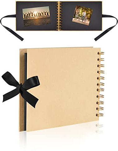 Album Fotografico fai da te, Album a Spirale per Scrapbooking, Scrapbook Quadrato in Carta Kraft, 30 fogli Kraft Neri, Regali Nozze Natale Valentino Regalo di Anniversario Compleanno (giallo)
