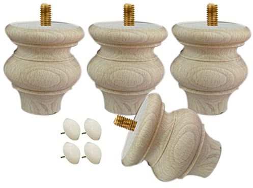 Mobelfusse Holz Ersatzbeine Sockelfuß Runde Sofa Beine, Unvollendet Buche Schrankbeine, mit vorgebohrten M8 Schrauben, für Couch Kommode TV Couchtisch 4 Stück (A)