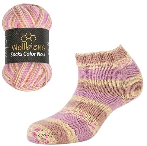 Wollbiene Socks Color Sockenwolle 100g 4-fädig Stricken und Häkeln 75% Schurwolle Farbverlaufswolle Strickwolle Socken (41 flieder braun vanille)