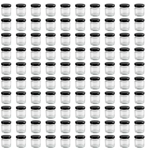Vitrea 100x Mini Marmeladengläser 37 ml - mit Deckel Schwarz TO 43 - kleine Einmachgläser zum befüllen mit Schraubdeckel - Schraubgläser - leere Gläser für Marmelade - 100 Stück