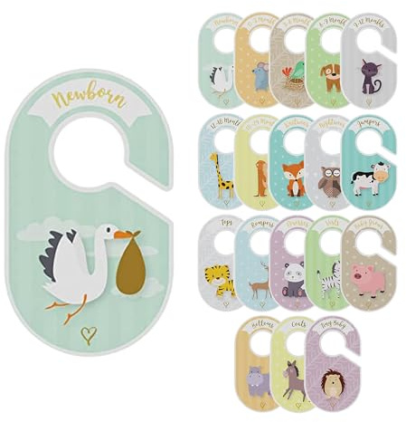 kidoo - Größentrenner für Babykleidung, 18 Stück - Unisex Organizer für Kleiderschrank 0-24 Monate, Schrankteiler, Doppelseitig, Strapazierfähiger Karton, Passend für Jeden Kleiderbügel (16,7x10 cm)