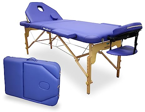 Wellcore hopfällbar träbår, 195 x 70 cm med hopfällbart ryggstöd (blå)