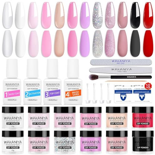 Kit de démarrage de poudre à ongles, 12 couleurs, blanc clair, nude, avec couche de base, activateur et pinceaux de manucure, kit de démarrage pour la maison et le salon
