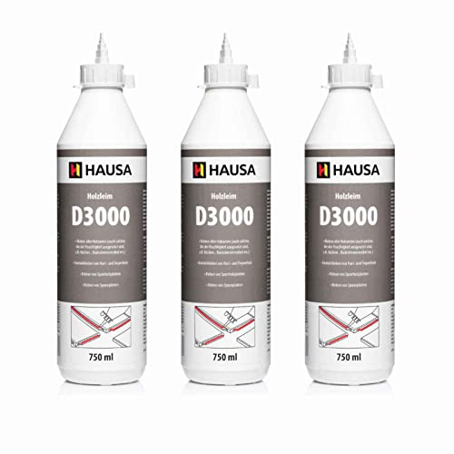 HAUSA Colla per legno D3 extra forte, impermeabile, per interni ed esterni, colla fredda per tutti i tipi di legno, resistente all'umidità e al calore, ad asciugatura rapida, trasparente, senza