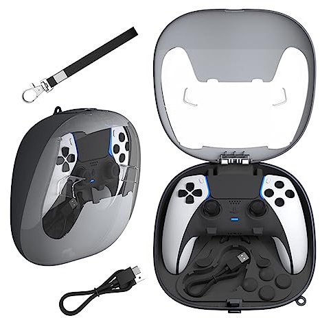 Rechargeable Case for PS5/PS5 Edge Controller Hard Shell Protective Cover Storage Case Carrying Bag with Charging Cable Lanyard(Black)